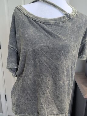 Free People Washed Gray Mineral-Dyed Short Sleeve Tee